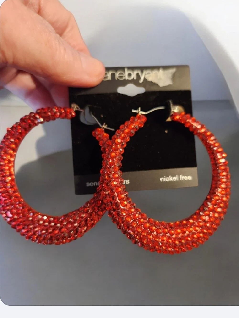 Red Crystal Embellished Hoop Earrings□ Final Price